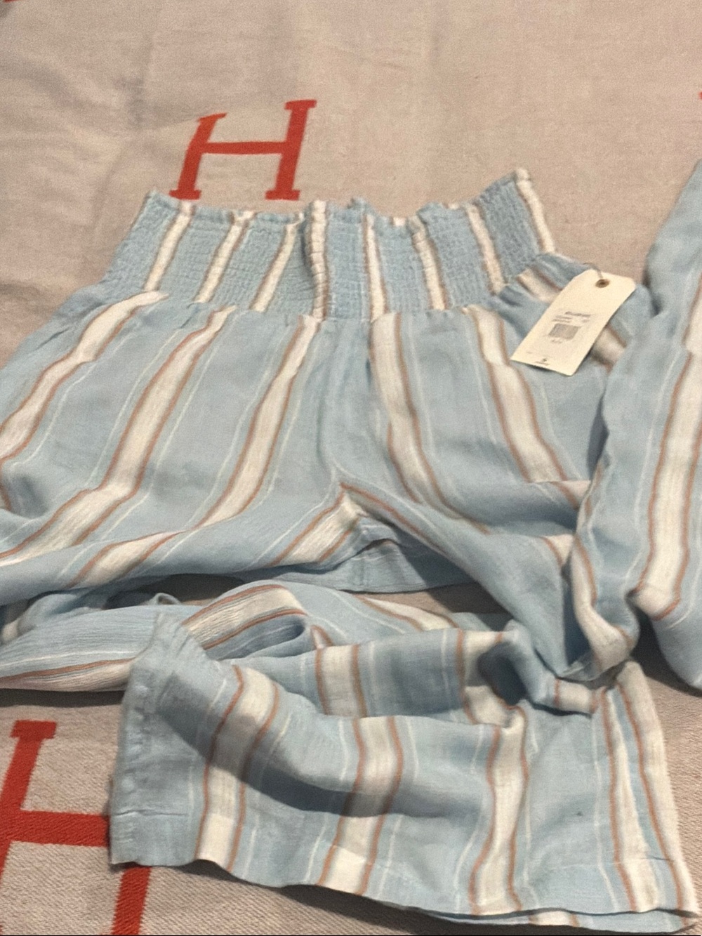 Billabong Light Blue and White Striped Pull-On Pants